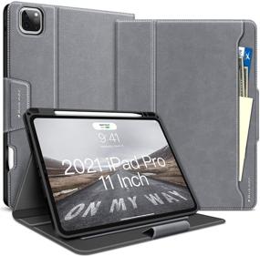 img 4 attached to 📱 BuKoor iPad Pro 11 inch Case 2021 3rd Generation | PU Leather Case with Pencil Holder, Auto Sleep/Wake Magnetic Clasp, Pocket Folio Smart Cover for iPad Pro 2020/2018 2nd/1st Gen - Grey