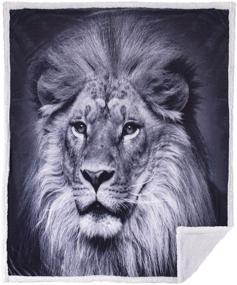 img 4 attached to 5 STARS UNITED Throw Blanket - Black & White Lion Animal Print - 60x80 Premium Minky Fleece with Sherpa - Soft, Plush, Warm - Ideal for Couch, Bed, Sofa