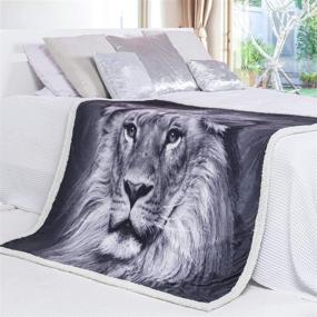 img 2 attached to 5 STARS UNITED Throw Blanket - Black & White Lion Animal Print - 60x80 Premium Minky Fleece with Sherpa - Soft, Plush, Warm - Ideal for Couch, Bed, Sofa