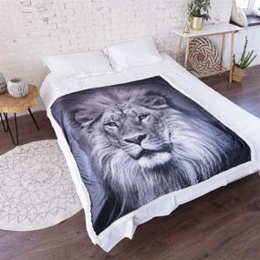 img 3 attached to 5 STARS UNITED Throw Blanket - Black & White Lion Animal Print - 60x80 Premium Minky Fleece with Sherpa - Soft, Plush, Warm - Ideal for Couch, Bed, Sofa