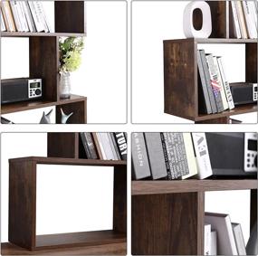 img 2 attached to TINSAWOOD Wooden Bookcase - Stylish, Freestanding Storage Shelves with 6-Tiers, Retro Brown Finish