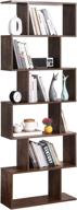 tinsawood wooden bookcase - stylish, freestanding storage shelves with 6-tiers, retro brown finish logo