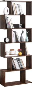 img 4 attached to TINSAWOOD Wooden Bookcase - Stylish, Freestanding Storage Shelves with 6-Tiers, Retro Brown Finish