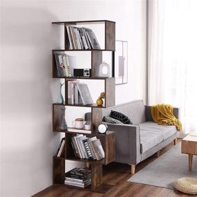 img 1 attached to TINSAWOOD Wooden Bookcase - Stylish, Freestanding Storage Shelves with 6-Tiers, Retro Brown Finish