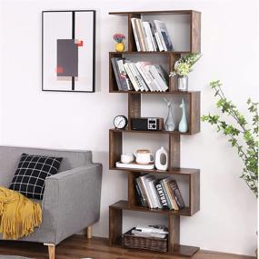 img 3 attached to TINSAWOOD Wooden Bookcase - Stylish, Freestanding Storage Shelves with 6-Tiers, Retro Brown Finish