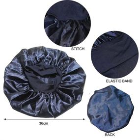 img 1 attached to 👒 Silk Chemo Caps with Wide Elastic Band - Navy Blue Satin Hair Bonnet for Sleeping and Shower, Night Sleep Cap for Black Women with Braids