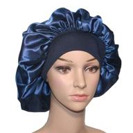 👒 silk chemo caps with wide elastic band - navy blue satin hair bonnet for sleeping and shower, night sleep cap for black women with braids logo