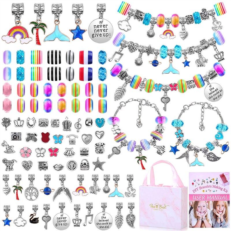  300Pcs Bangle Bracelets Making Kit, Thrilez Charm Bracelet  Making Kit with Expandable Bangles, Charms, Jump Rings and Pliers for  Jewelry Making Bangle Bracelets (with Gift Box and Tools)
