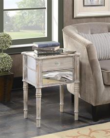 img 4 attached to Gold Coast Mayfair End Table, Weathered White with Mirror Accent - Convenient and Stylish