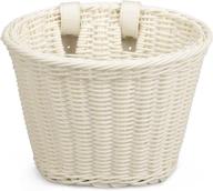 handwoven wicker kids bike basket for girls boys - front handlebar basket for bicycles, tricycles, balance scooters - waterproof with leather straps - small basket for women logo