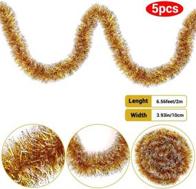 img 1 attached to 🎄 5pcs 33ft Christmas Tinsel Garlands: Golden & Silver Shinny Xmas Tree Hanging Garland Decorations Metallic for Christmas Party Decoration - DIYDEC