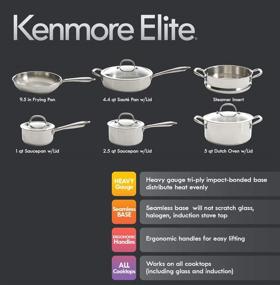 img 2 attached to 🍳 Premium Kenmore Elite Devon 10-Piece Stainless Steel Induction Cookware Set - Heavy Gauge Tri-Ply Impact Bonded Construction