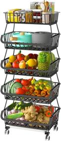 img 4 attached to 🍎 Maximize Kitchen Organization with FANWU 5 Tier Wire Fruit Basket Stand with Wheels - Ideal for Storing and Displaying Fruits, Vegetables, and Snacks!