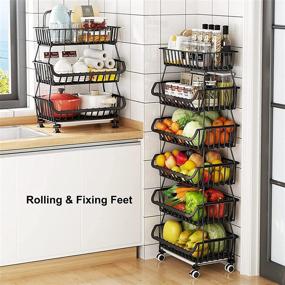 img 1 attached to 🍎 Maximize Kitchen Organization with FANWU 5 Tier Wire Fruit Basket Stand with Wheels - Ideal for Storing and Displaying Fruits, Vegetables, and Snacks!