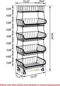 img 3 attached to 🍎 Maximize Kitchen Organization with FANWU 5 Tier Wire Fruit Basket Stand with Wheels - Ideal for Storing and Displaying Fruits, Vegetables, and Snacks!