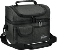 👜 tirrinia insulated lunch bag - leakproof thermal bento cooler tote for women and men - dual compartment with shoulder strap - 10.3" x 7.5" x 8.6" - black logo