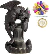 🐉 cool dragon ceramic waterfall incense holder with 100 cones - backflow incense burner, incense fountain home room decor, perfect gift option logo