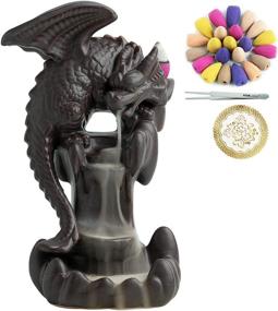 img 4 attached to 🐉 Cool Dragon Ceramic Waterfall Incense Holder with 100 Cones - Backflow Incense Burner, Incense Fountain Home Room Decor, Perfect Gift Option