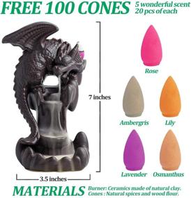 img 3 attached to 🐉 Cool Dragon Ceramic Waterfall Incense Holder with 100 Cones - Backflow Incense Burner, Incense Fountain Home Room Decor, Perfect Gift Option