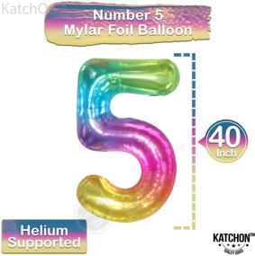 img 1 attached to 🎈 40 Inch Rainbow Gradient Metallic Number 5 Balloon - Perfect for 5th Birthday Decorations Girls and Boys, 5 Year Anniversary Celebration