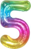 🎈 40 inch rainbow gradient metallic number 5 balloon - perfect for 5th birthday decorations girls and boys, 5 year anniversary celebration logo