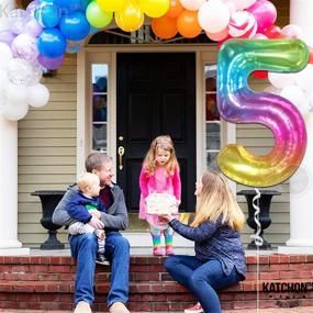 img 2 attached to 🎈 40 Inch Rainbow Gradient Metallic Number 5 Balloon - Perfect for 5th Birthday Decorations Girls and Boys, 5 Year Anniversary Celebration