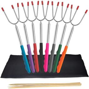 img 4 attached to 🔥 Unves Marshmallow Roasting Sticks - Set of 8 Extra Long 45-inch Telescoping Rotating Stainless Steel & Smores Skewers for Fire Pit, Campfire, Camping Kit - Multicolor Smores Sticks with Bonus 10 Bamboo Skewers