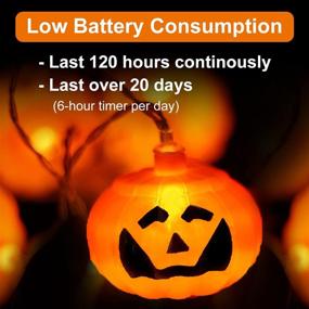 img 1 attached to 🎃 Halloween Pumpkin Lantern String Lights, 16.4FT 30 LED Jack O Lantern Lights with Remote Control & Timer - Battery-Powered, 8 Lighting Modes for Indoor & Outdoor Holiday Halloween Decorations