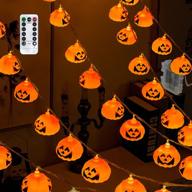 🎃 halloween pumpkin lantern string lights, 16.4ft 30 led jack o lantern lights with remote control & timer - battery-powered, 8 lighting modes for indoor & outdoor holiday halloween decorations logo