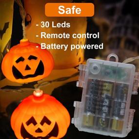 img 3 attached to 🎃 Halloween Pumpkin Lantern String Lights, 16.4FT 30 LED Jack O Lantern Lights with Remote Control & Timer - Battery-Powered, 8 Lighting Modes for Indoor & Outdoor Holiday Halloween Decorations