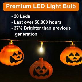 img 2 attached to 🎃 Halloween Pumpkin Lantern String Lights, 16.4FT 30 LED Jack O Lantern Lights with Remote Control & Timer - Battery-Powered, 8 Lighting Modes for Indoor & Outdoor Holiday Halloween Decorations