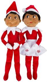 img 4 attached to 🎅✨ Christmas Plushee Pals Bundle Dark Skin Brown Eyed Boy and Girl - Elf on The Shelf (1)