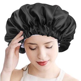 img 1 attached to 💤 Large Double-Layer Adjustable Satin Bonnet Silk Bonnet for Curly Hair, Sleeping, and Braids - Women's Bonnet