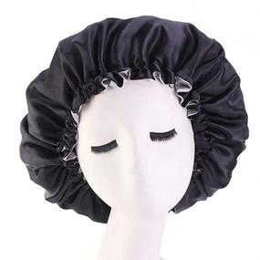 img 3 attached to 💤 Large Double-Layer Adjustable Satin Bonnet Silk Bonnet for Curly Hair, Sleeping, and Braids - Women's Bonnet