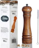 🌳 oak wood salt and pepper mill set - 8 inch wooden pepper mills shakers with adjustable ceramic rotor and cleaning brush for kitchen логотип