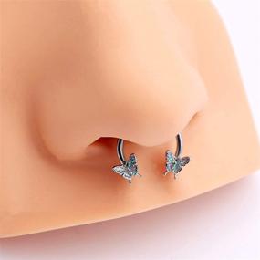 img 2 attached to 🦋 JEWSEEN Septum Ring Horseshoe Hoop Earring: 16G Nose & Cartilage Piercing Jewelry with Butterfly Design - Tragus, Daith, Rook, Helix Piercing Options