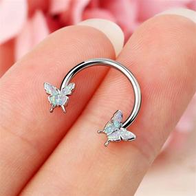 img 3 attached to 🦋 JEWSEEN Septum Ring Horseshoe Hoop Earring: 16G Nose & Cartilage Piercing Jewelry with Butterfly Design - Tragus, Daith, Rook, Helix Piercing Options