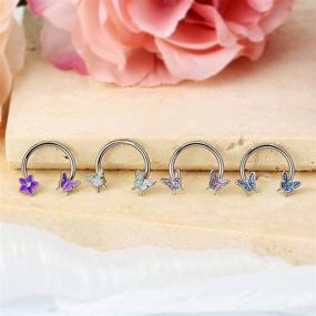 img 1 attached to 🦋 JEWSEEN Septum Ring Horseshoe Hoop Earring: 16G Nose & Cartilage Piercing Jewelry with Butterfly Design - Tragus, Daith, Rook, Helix Piercing Options