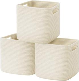 img 4 attached to 📦 UBBCARE Collapsible Cotton Rope Storage Baskets Set of 3 - Decorative Woven Cube Storage Bins with Handles | 11"H x 10.5"W x 10.5"D | Beige