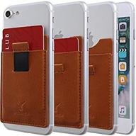 monca slide up wallet for back of phone stick on credit card holder for cell phone pocket leather (light brown) logo