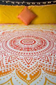 img 1 attached to 🌅 Indian Bohemian Ombre Mandala Bedspread Set with Pillow Covers - Multifunctional Tapestry Wall Hanging, Picnic Blanket, or Beach Throw - Vibrant Queen Size Sunset Hue Boho Decor Tapestry