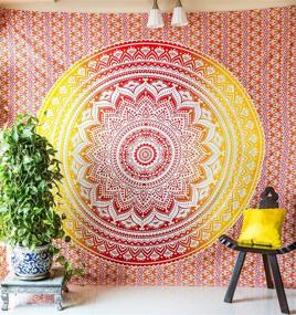 img 2 attached to 🌅 Indian Bohemian Ombre Mandala Bedspread Set with Pillow Covers - Multifunctional Tapestry Wall Hanging, Picnic Blanket, or Beach Throw - Vibrant Queen Size Sunset Hue Boho Decor Tapestry