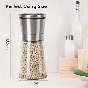 img 2 attached to 🧂 Stainless Steel Glass Salt and Pepper Grinder Set, Refillable Salt and Pepper Shaker, Adjustable Coarseness Salt and Pepper Mill, Kitchen Salt and Pepper Holder - 2 Pack, White/Black Pepper