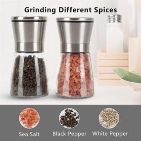 img 3 attached to 🧂 Stainless Steel Glass Salt and Pepper Grinder Set, Refillable Salt and Pepper Shaker, Adjustable Coarseness Salt and Pepper Mill, Kitchen Salt and Pepper Holder - 2 Pack, White/Black Pepper