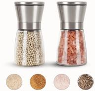 🧂 stainless steel glass salt and pepper grinder set, refillable salt and pepper shaker, adjustable coarseness salt and pepper mill, kitchen salt and pepper holder - 2 pack, white/black pepper logo