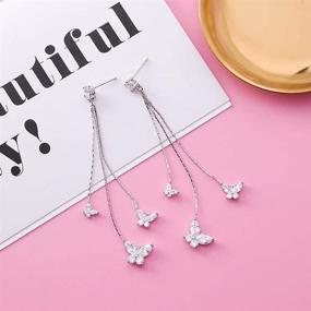 img 1 attached to 🦋 Crystal Butterfly Dangle Earrings with Tassel Accent - Tempting Style for Women and Girls