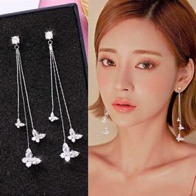 img 3 attached to 🦋 Crystal Butterfly Dangle Earrings with Tassel Accent - Tempting Style for Women and Girls