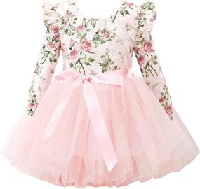 img 4 attached to Flofallzique Vintage Floral Long Sleeve Toddler Party Dress for Girls - Birthday Tulle Dress