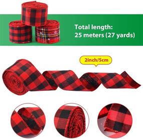 img 3 attached to 🎀 3 Rolls Red Black Plaid Burlap Ribbon - Buffalo Plaid Wired Ribbon for DIY Wrapping, Crafts Decoration, Floral Bows Craft - Christmas Theme