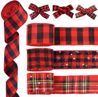 🎀 3 rolls red black plaid burlap ribbon - buffalo plaid wired ribbon for diy wrapping, crafts decoration, floral bows craft - christmas theme logo